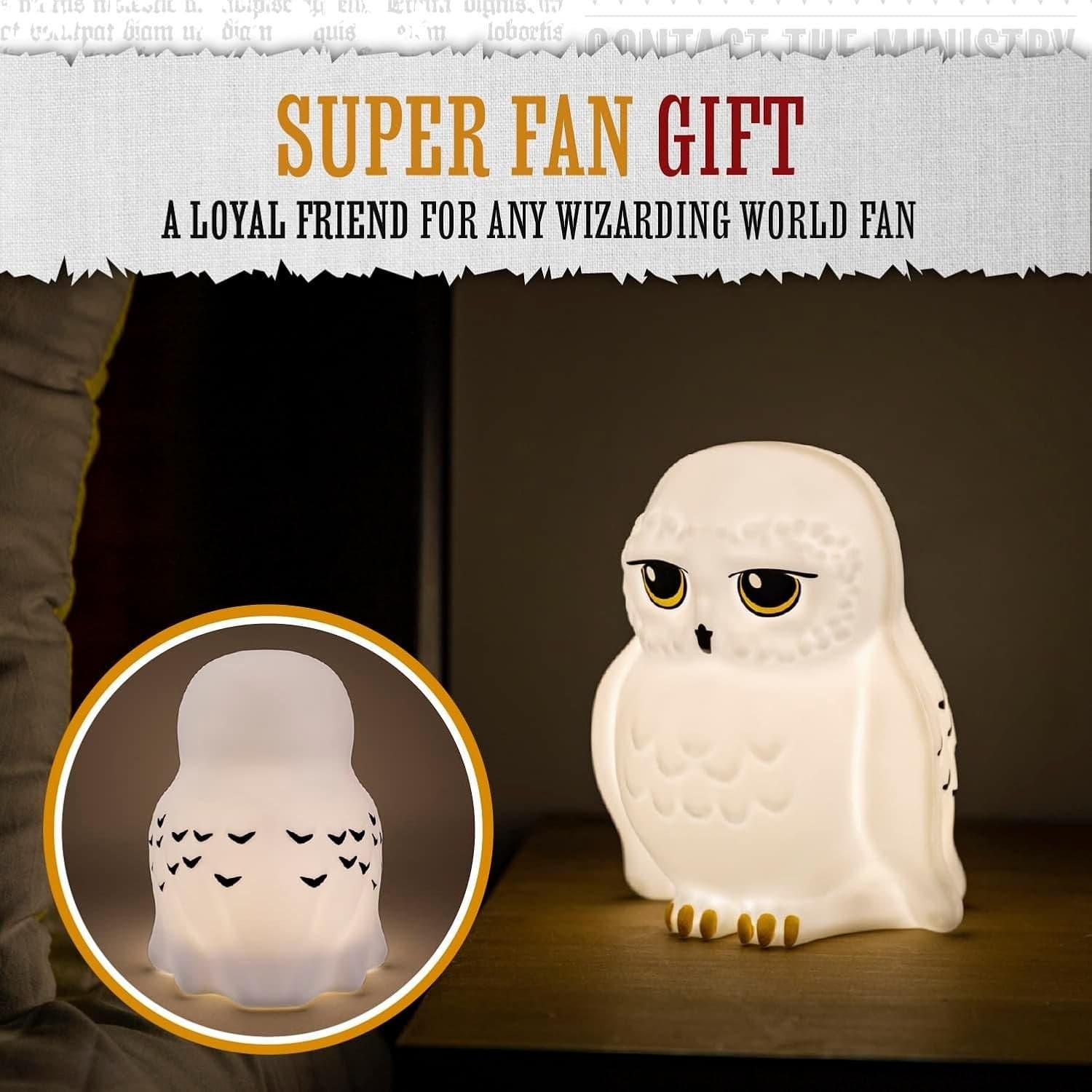 Lampada da notte portatile ufficiale di Harry Potter, Hedwig, regalo per bambini - 3