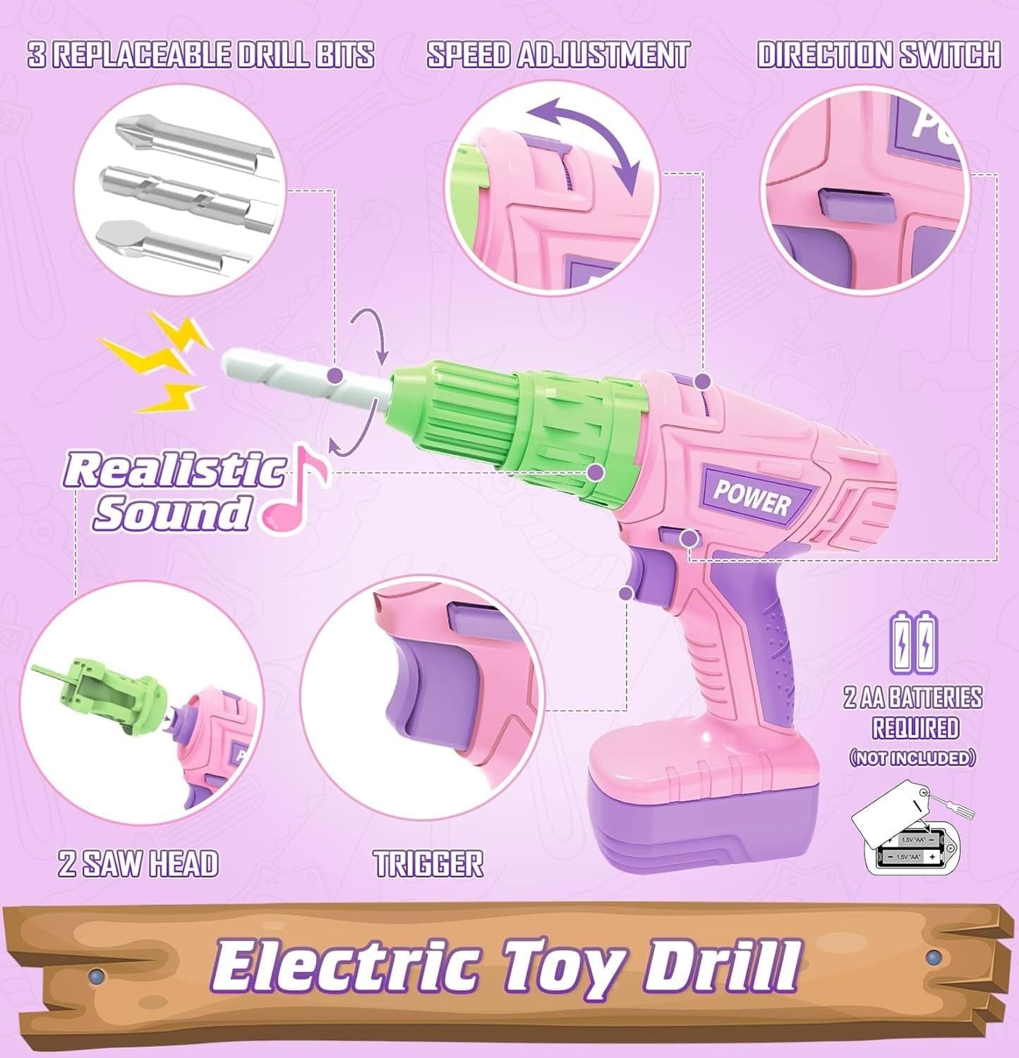 Set di attrezzi per bambini attrezzi giocattolo per giochi di finzione utensili - 5