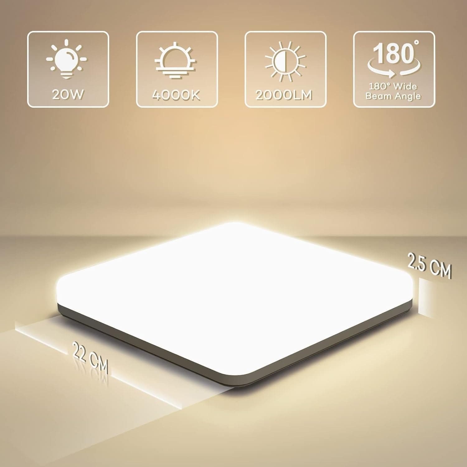 Plafoniera a LED quadrata 20W [2 pezzi] impermeabile 4000K 2000LM IP44 - 3
