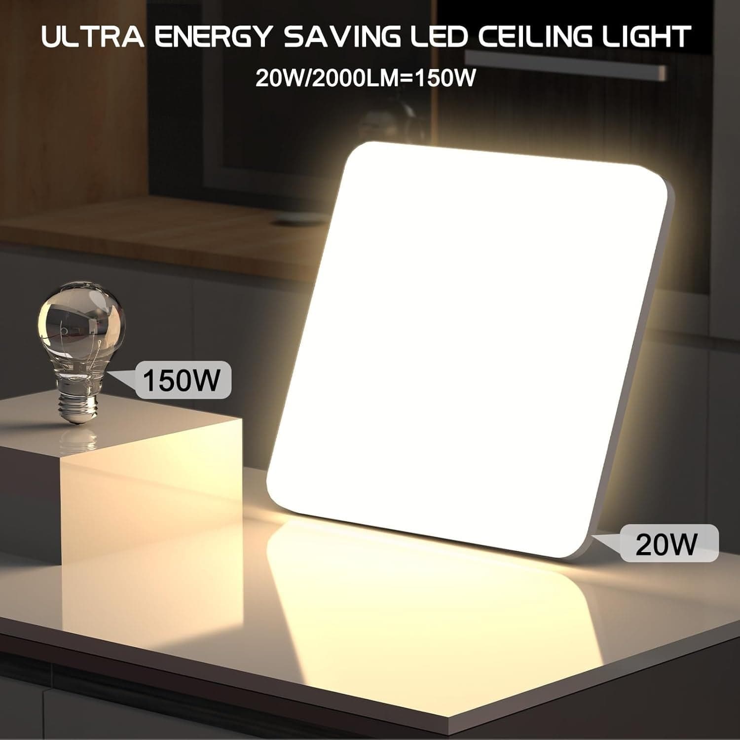 Plafoniera a LED quadrata 20W [2 pezzi] impermeabile 4000K 2000LM IP44 - 6