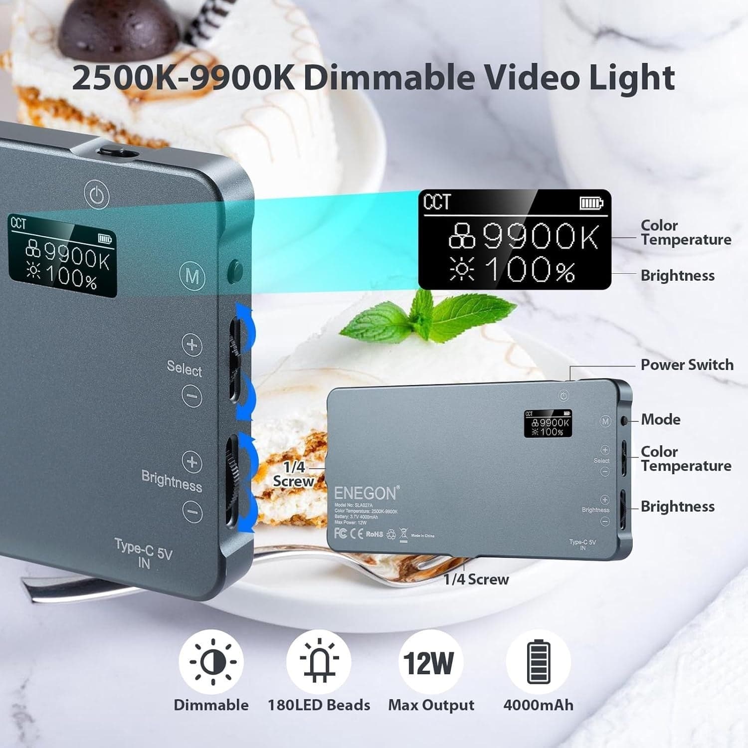 LED Video Light  ENEGON 4000 mAh 2500K-9900K bicolore Fotocamere DSLR Profession - 5