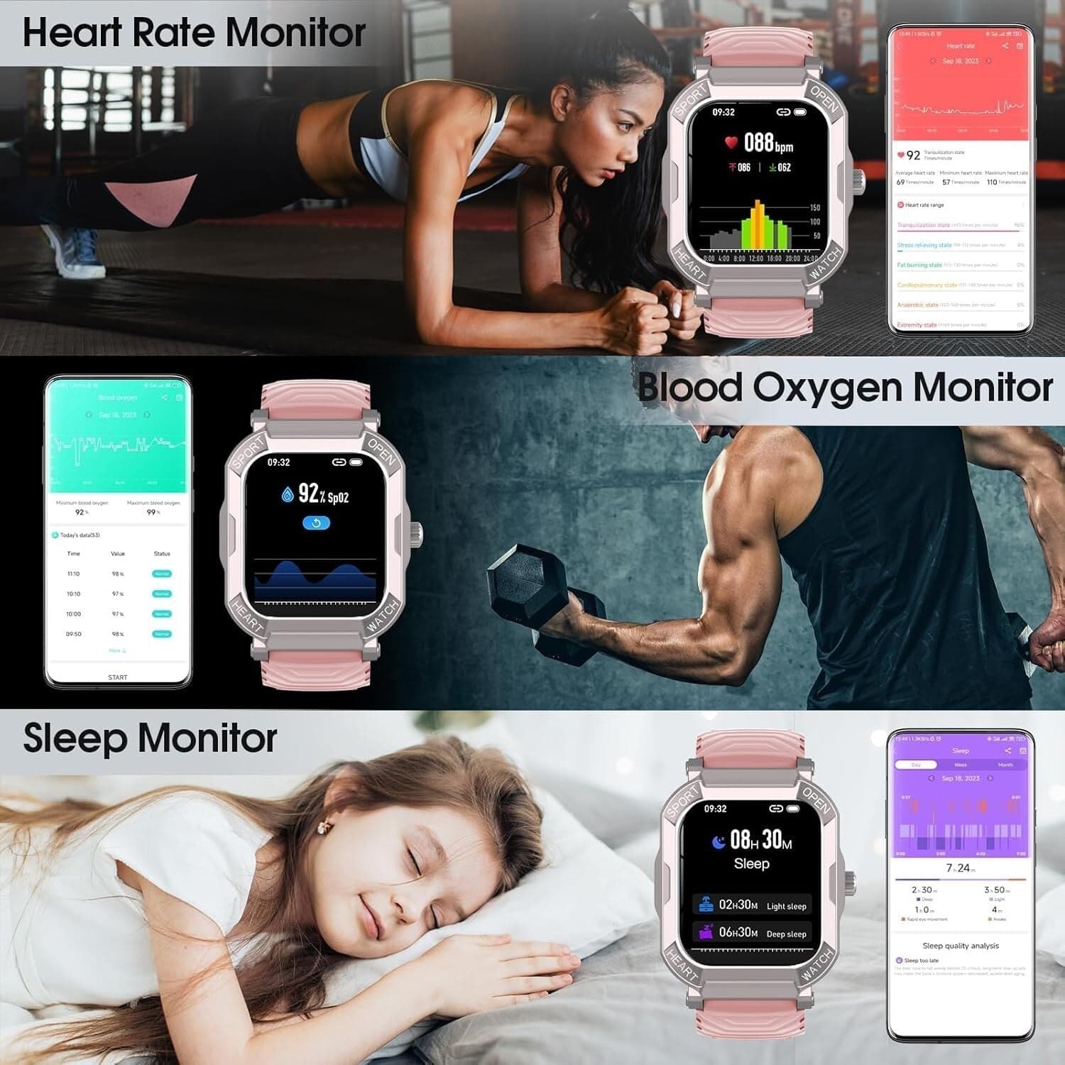 Smartwatch Rosa Donna Chiamate Bluetooth IP68 Fitness Tracker, 110+ Sportive REM - 5