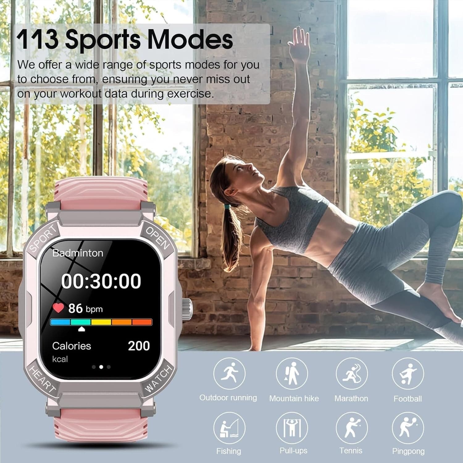 Smartwatch Rosa Donna Chiamate Bluetooth IP68 Fitness Tracker, 110+ Sportive REM - 6