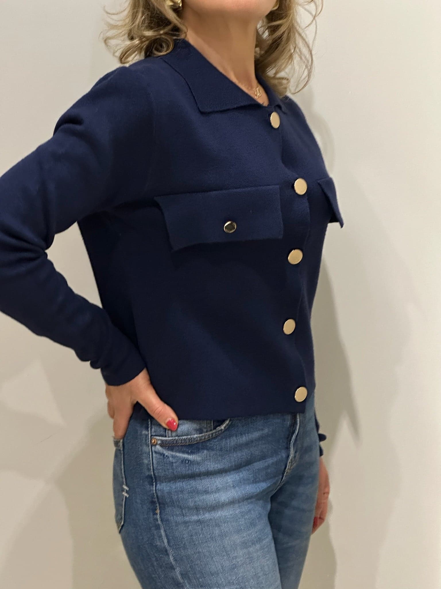 Giacca corta in maglia con tasche - 3