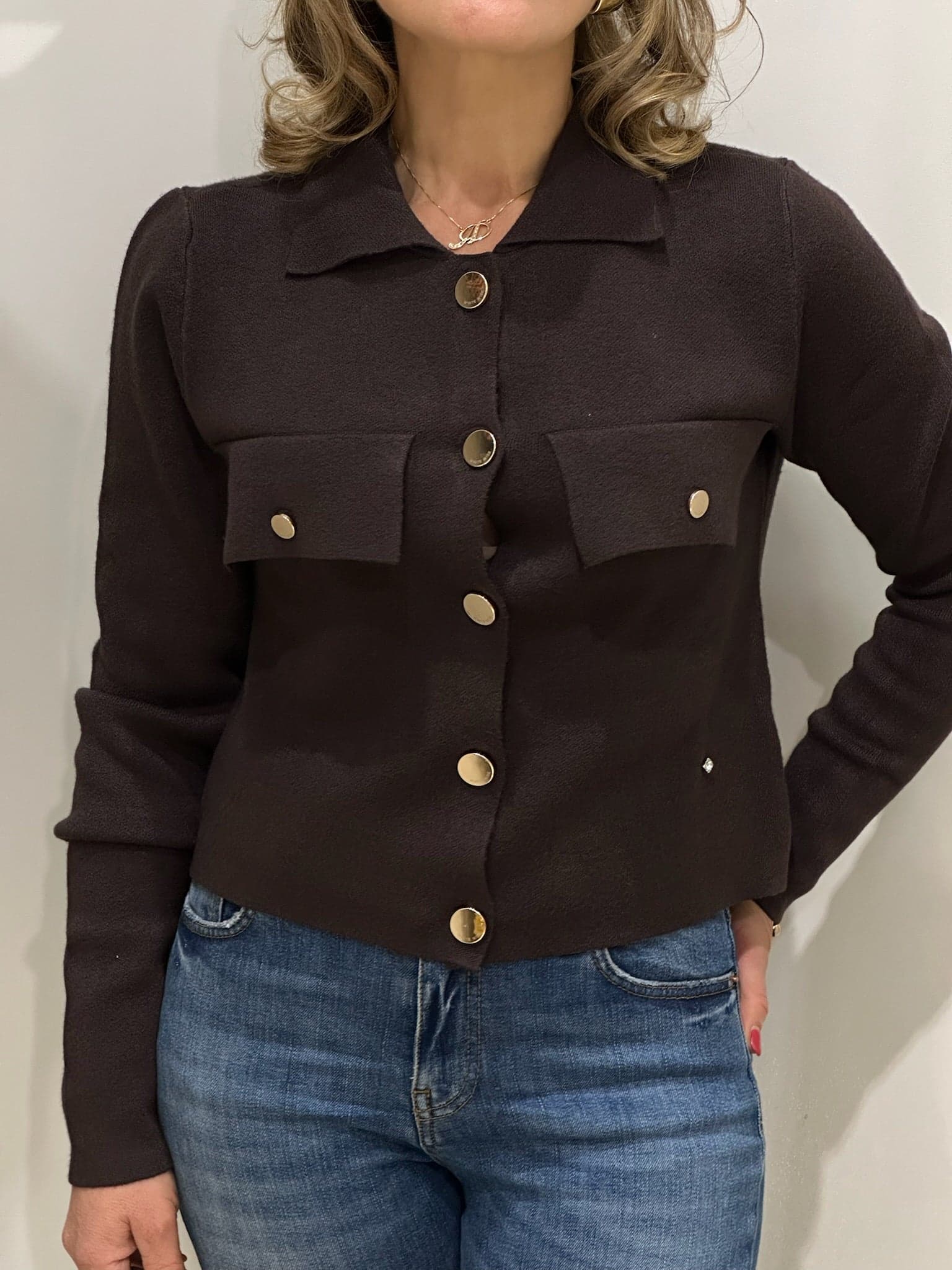 Giacca corta in maglia con tasche - 5