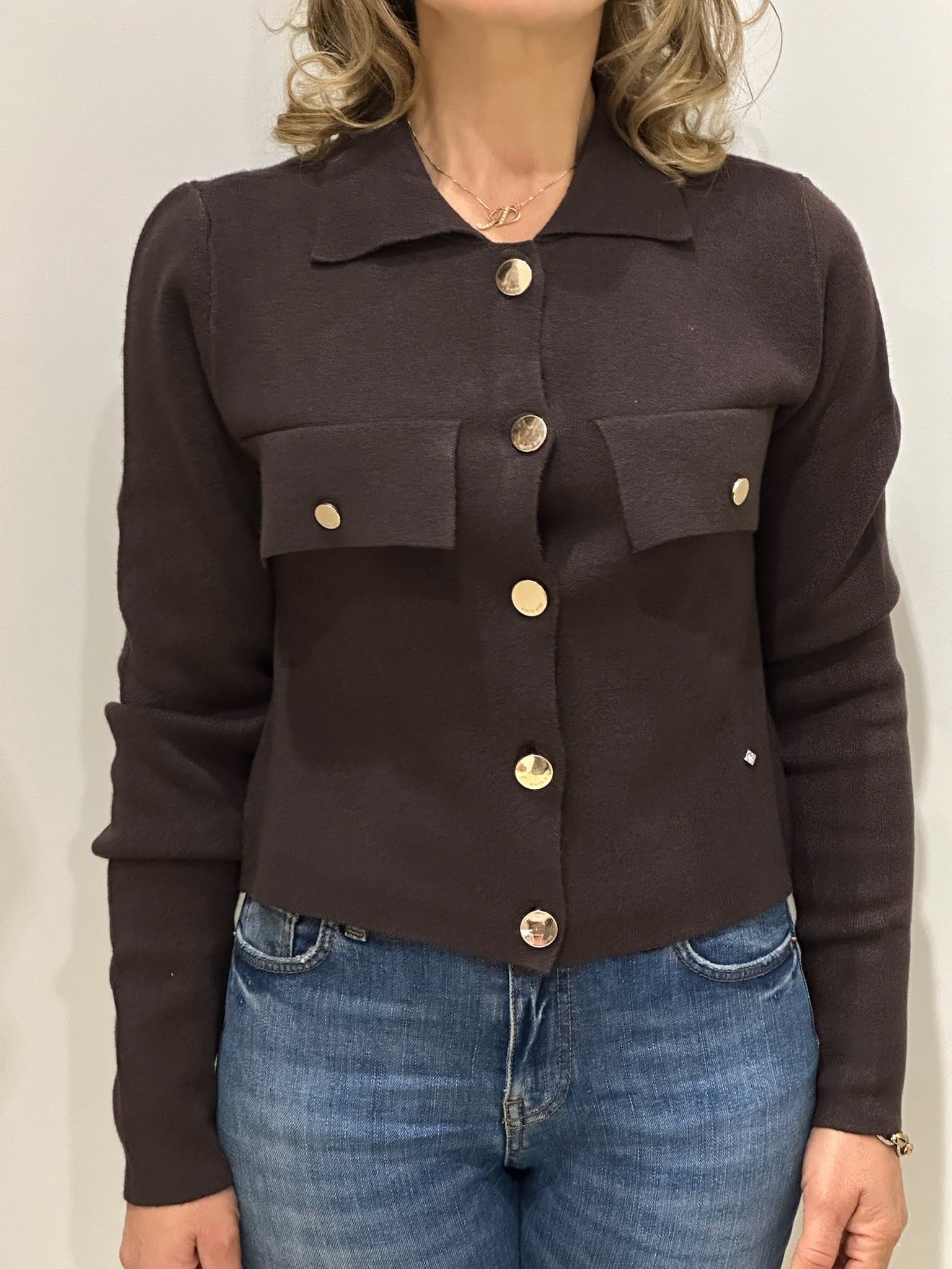 Giacca corta in maglia con tasche - 6