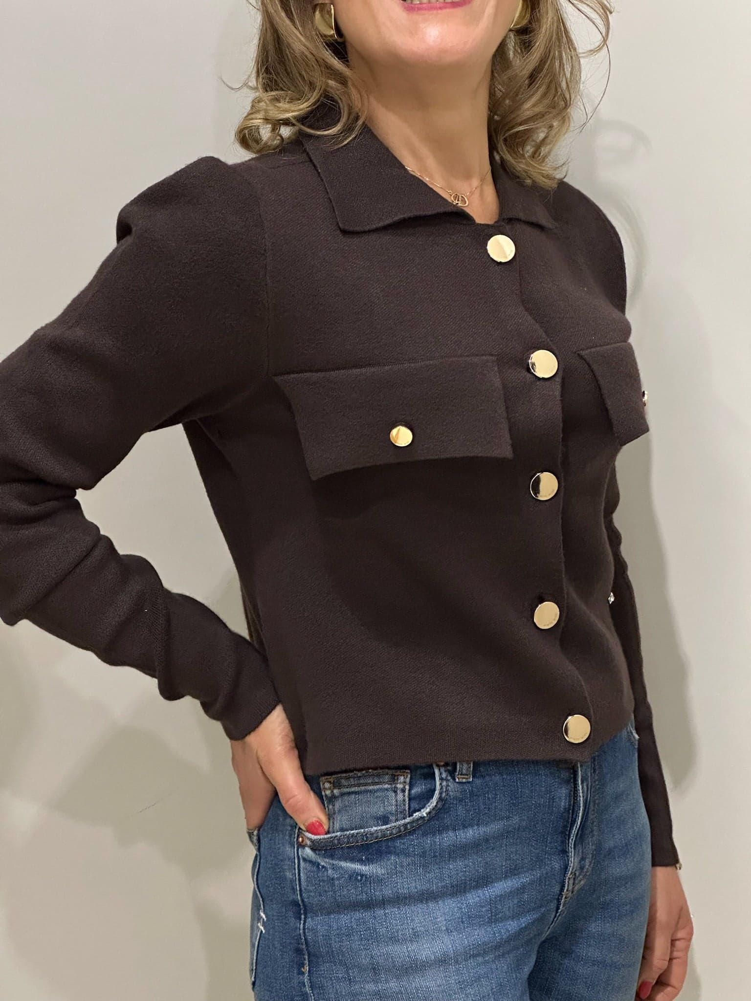 Giacca corta in maglia con tasche - 8