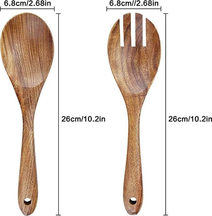 Set 2 Pezzi Servitori di Insalata Cucchiaio Forchetta in Legno - 2