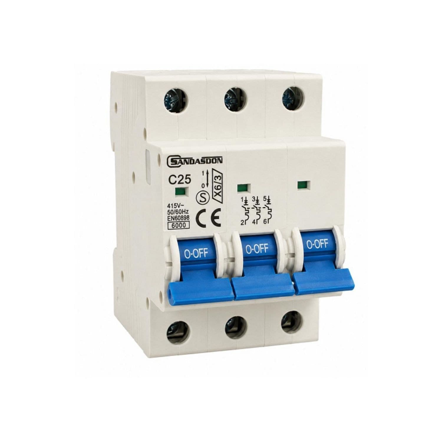 EcoPrice Inter. Magnetotermico 3 Din C 25A SD-X6-3P-C25 - 1