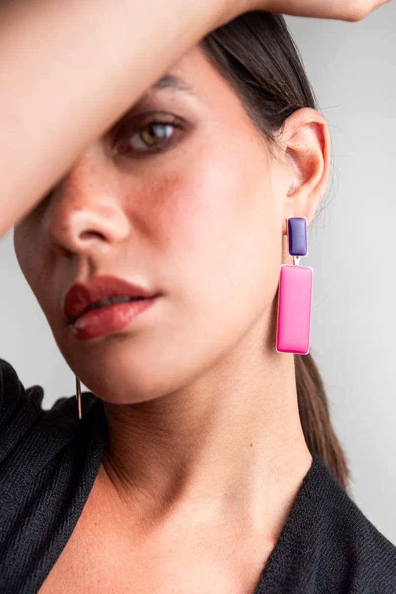 MYA ACCESSORIES | Orecchini rettangolari smaltati - 3
