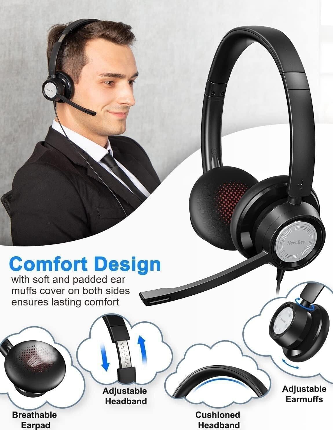 New bee Cuffie con Microfono PC Con Microfono Cancellante Rumore Regolabile - 5