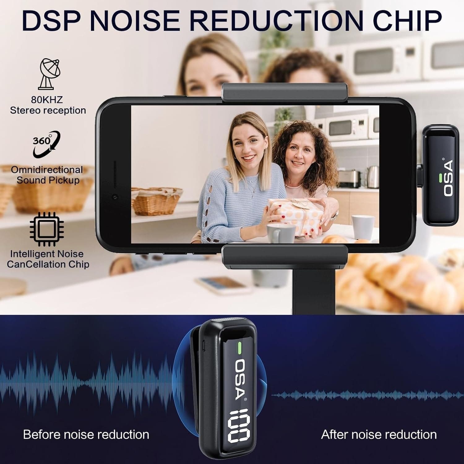 Microfono wireless OSA con custodia di ricarica e trasmettitore Display digitale - 2