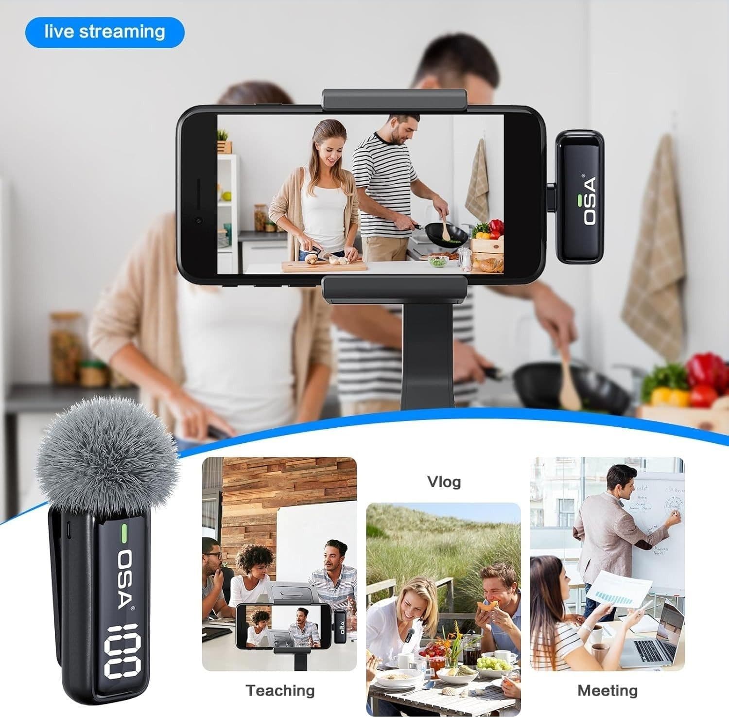 Microfono wireless OSA con custodia di ricarica e trasmettitore Display digitale - 3