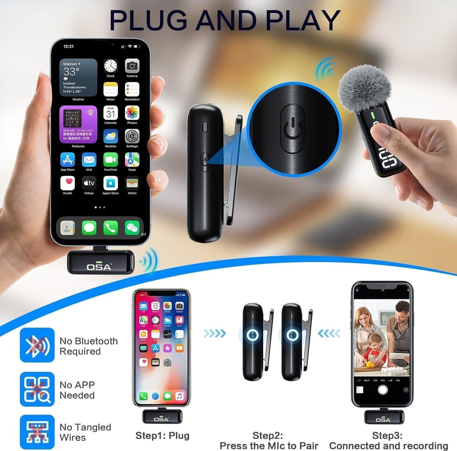 Microfono wireless OSA con custodia di ricarica e trasmettitore Display digitale - 4