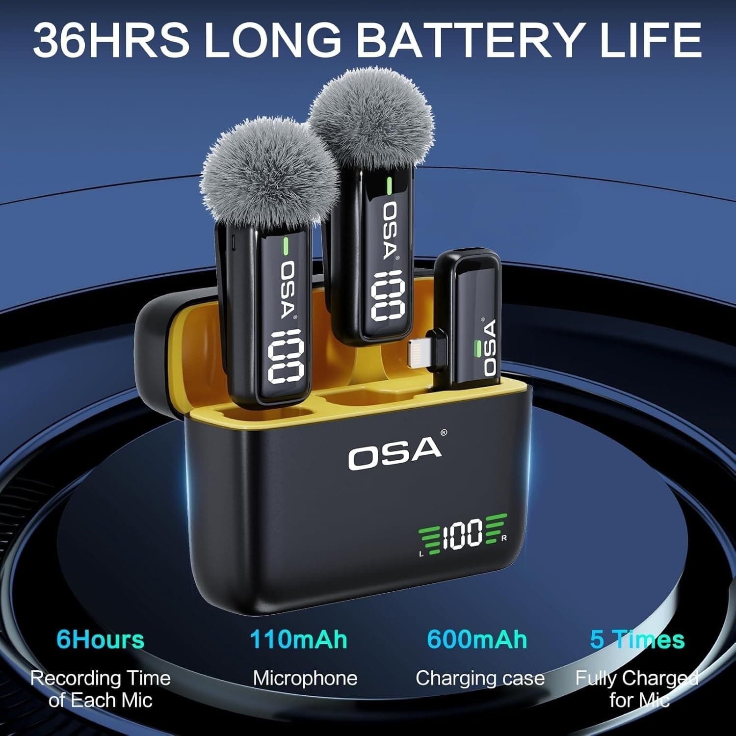 Microfono wireless OSA con custodia di ricarica e trasmettitore Display digitale - 6