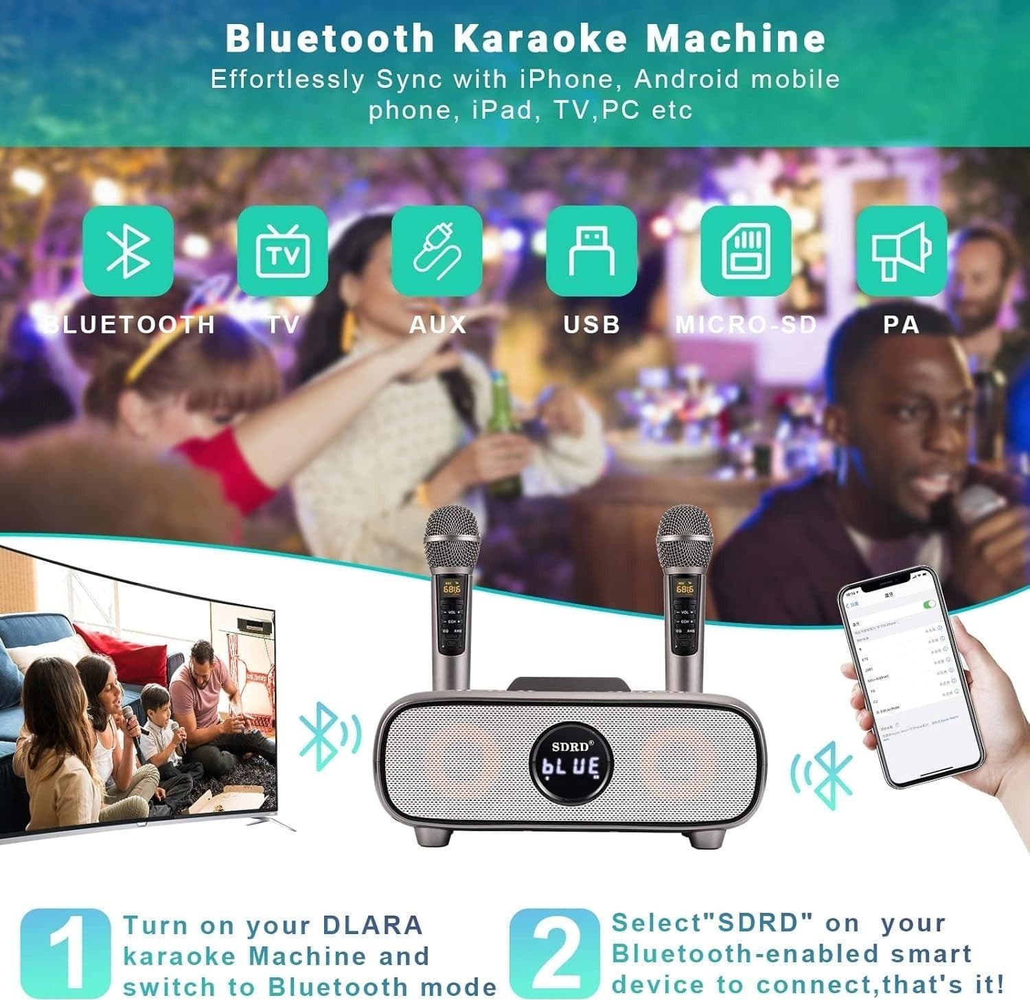 Altoparlante Bluetooth per karaoke, karaoke con 2 microfoni wireless UHF - 5