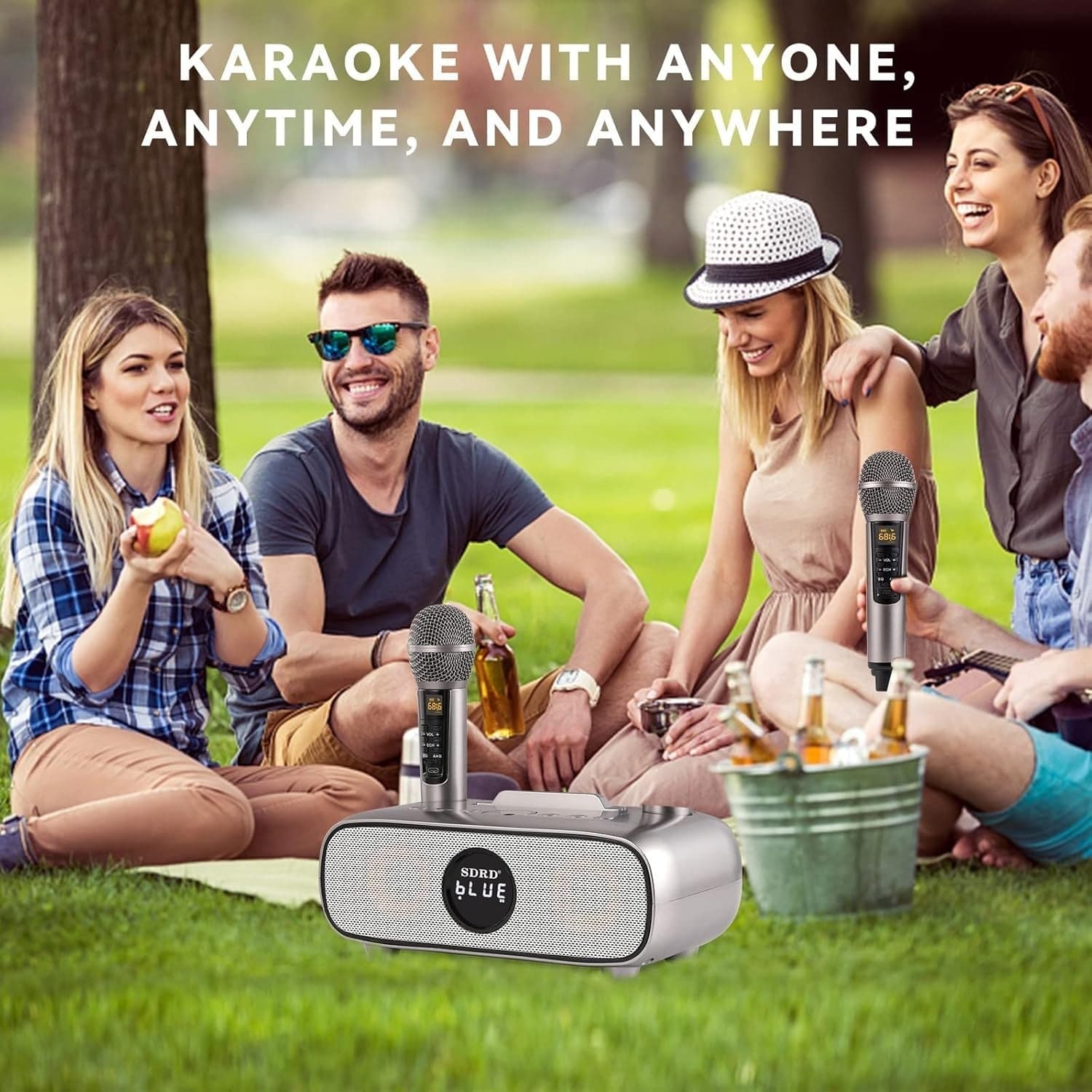 Altoparlante Bluetooth per karaoke, karaoke con 2 microfoni wireless UHF - 6