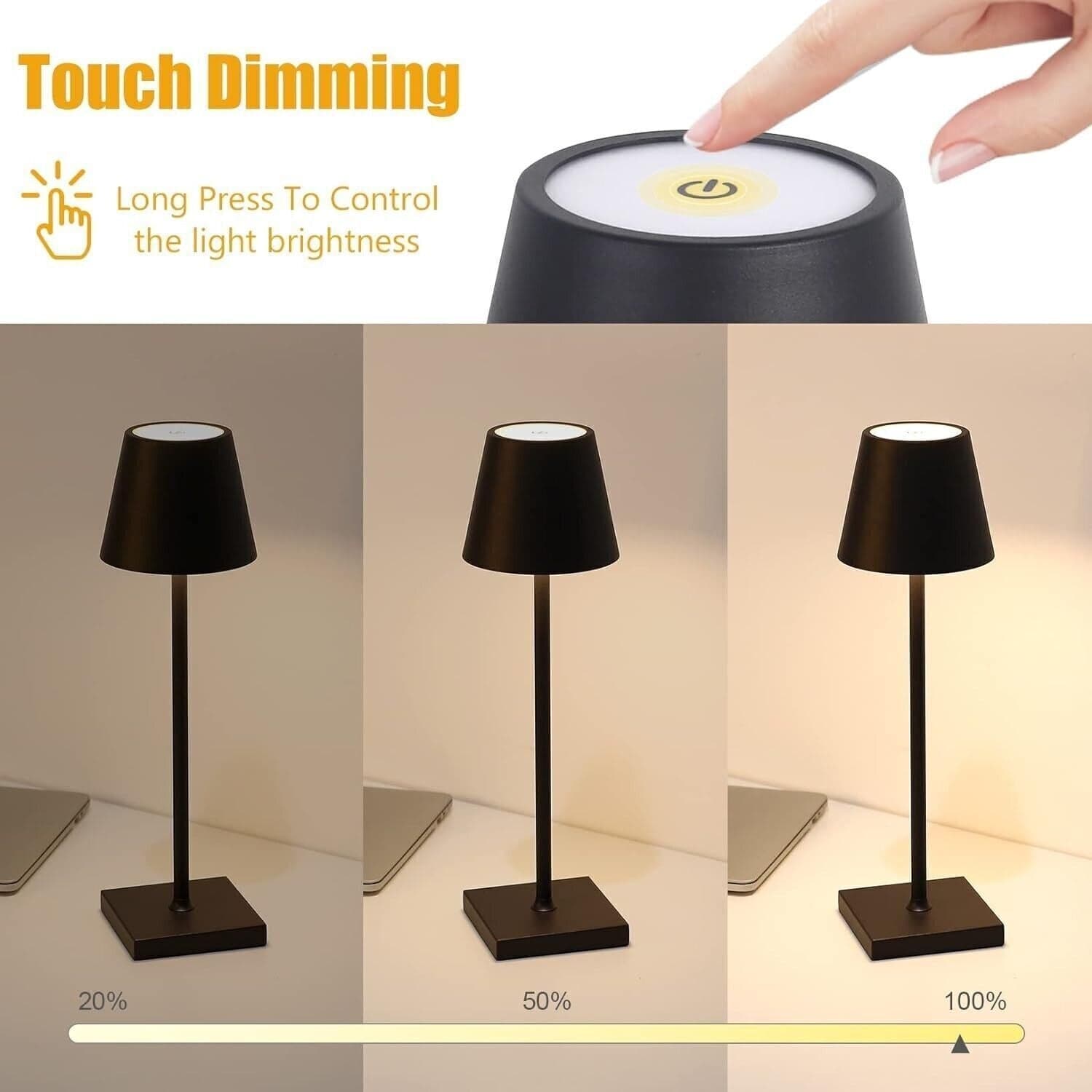 Lampada da Tavolo Senza Fili Ricaricabile, Portatile Lampada Comodino Camera - 2