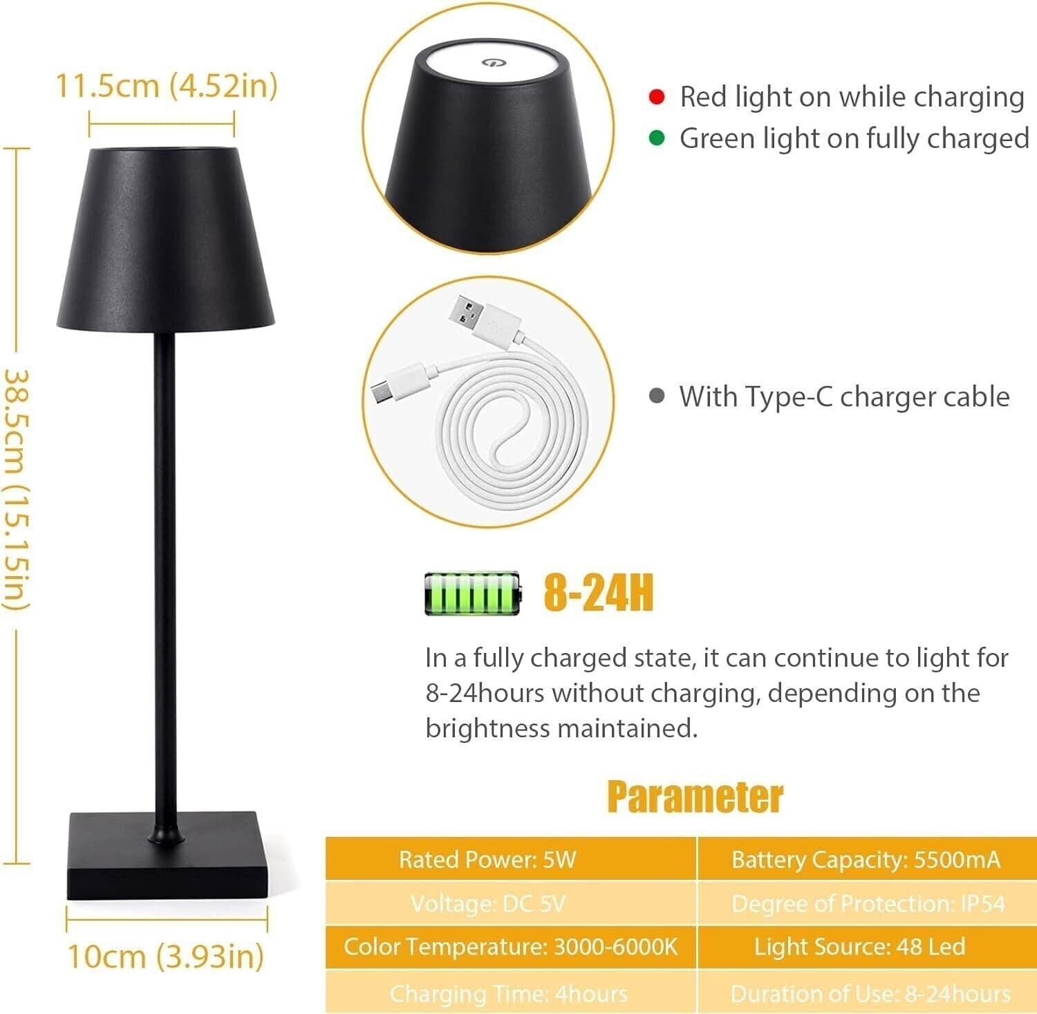 Lampada da Tavolo Senza Fili Ricaricabile, Portatile Lampada Comodino Camera - 4