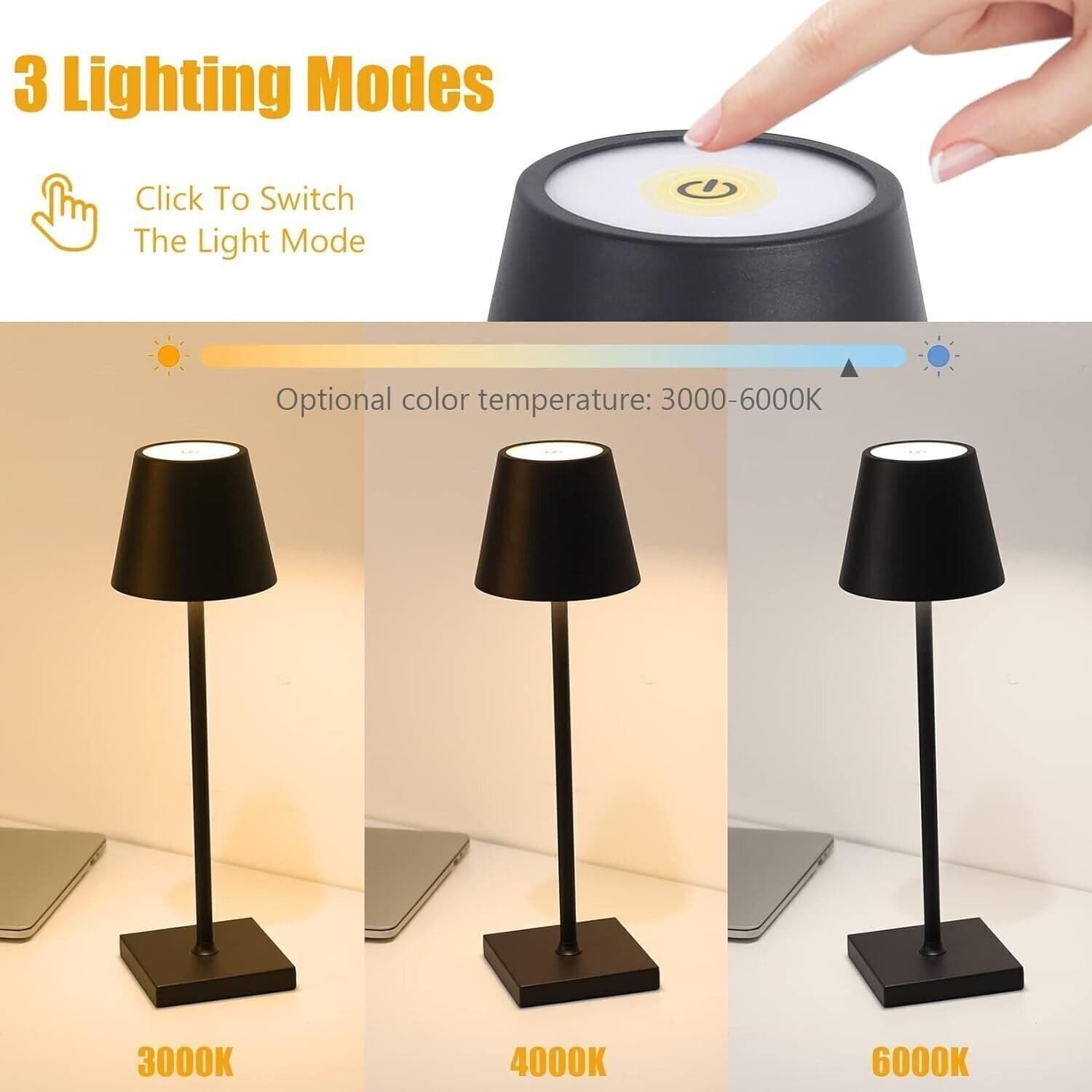Lampada da Tavolo Senza Fili Ricaricabile, Portatile Lampada Comodino Camera - 5