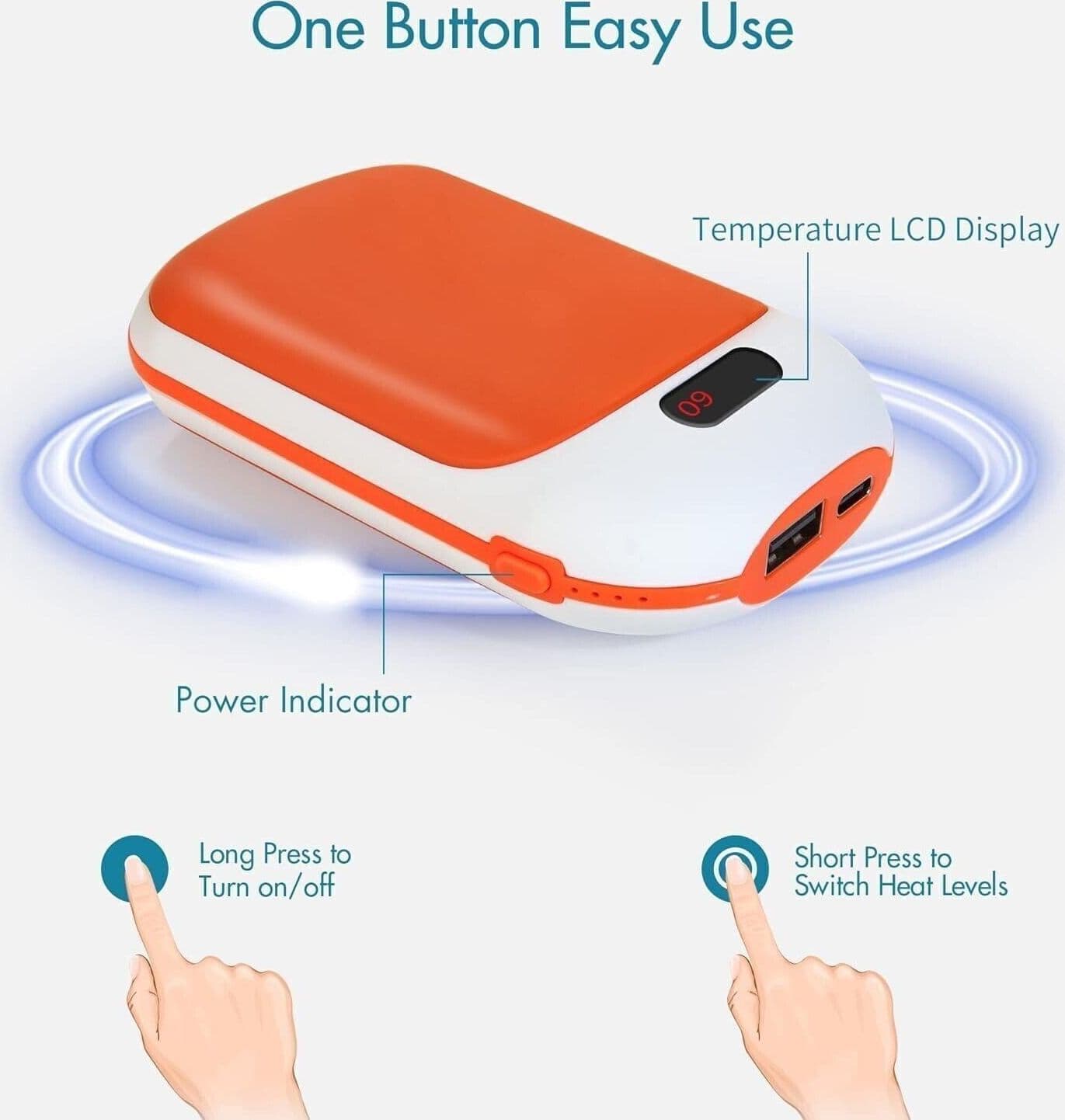 Scaldamani ricaricabile, riscaldatore tascabile elettrico portatile - 3