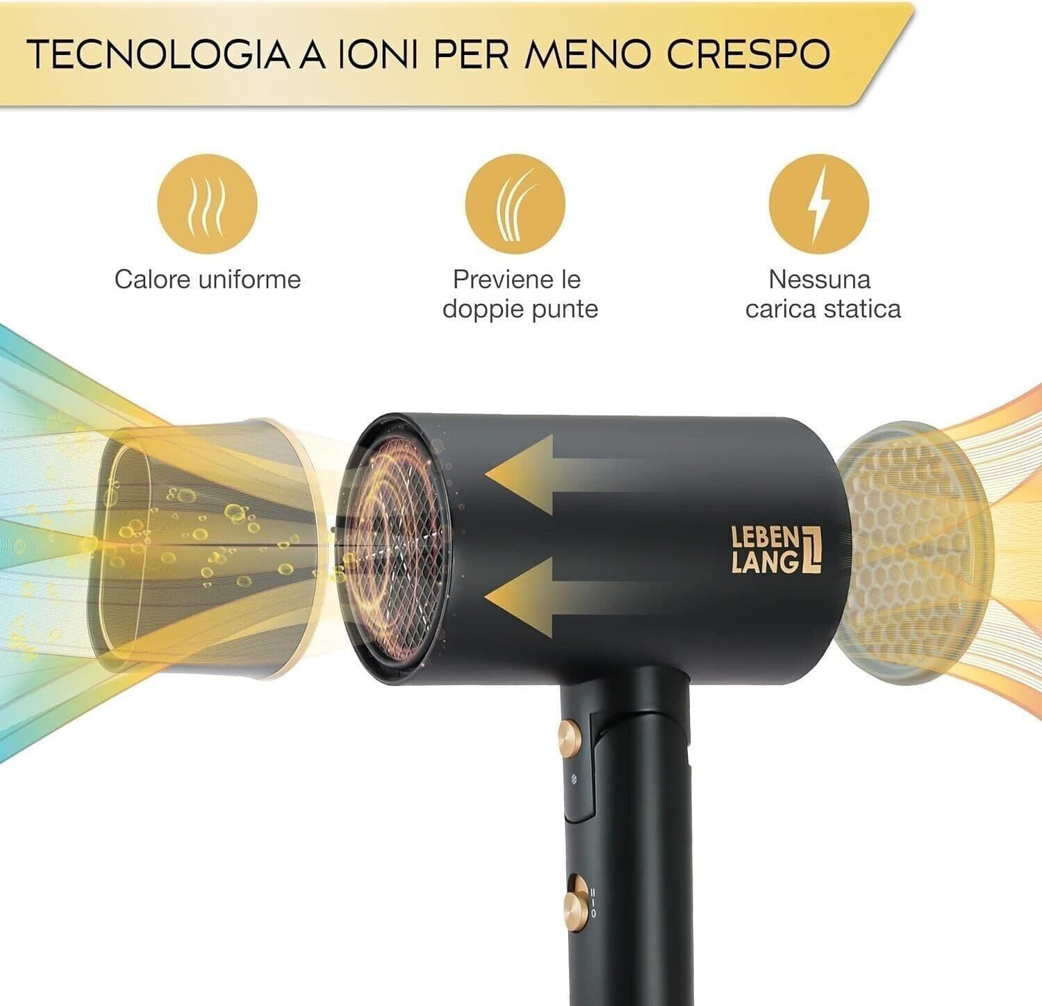 Asciugacapelli Ion 2100W, Anti-Spliss con modalità aria fredda, Asciugacapelli - 5