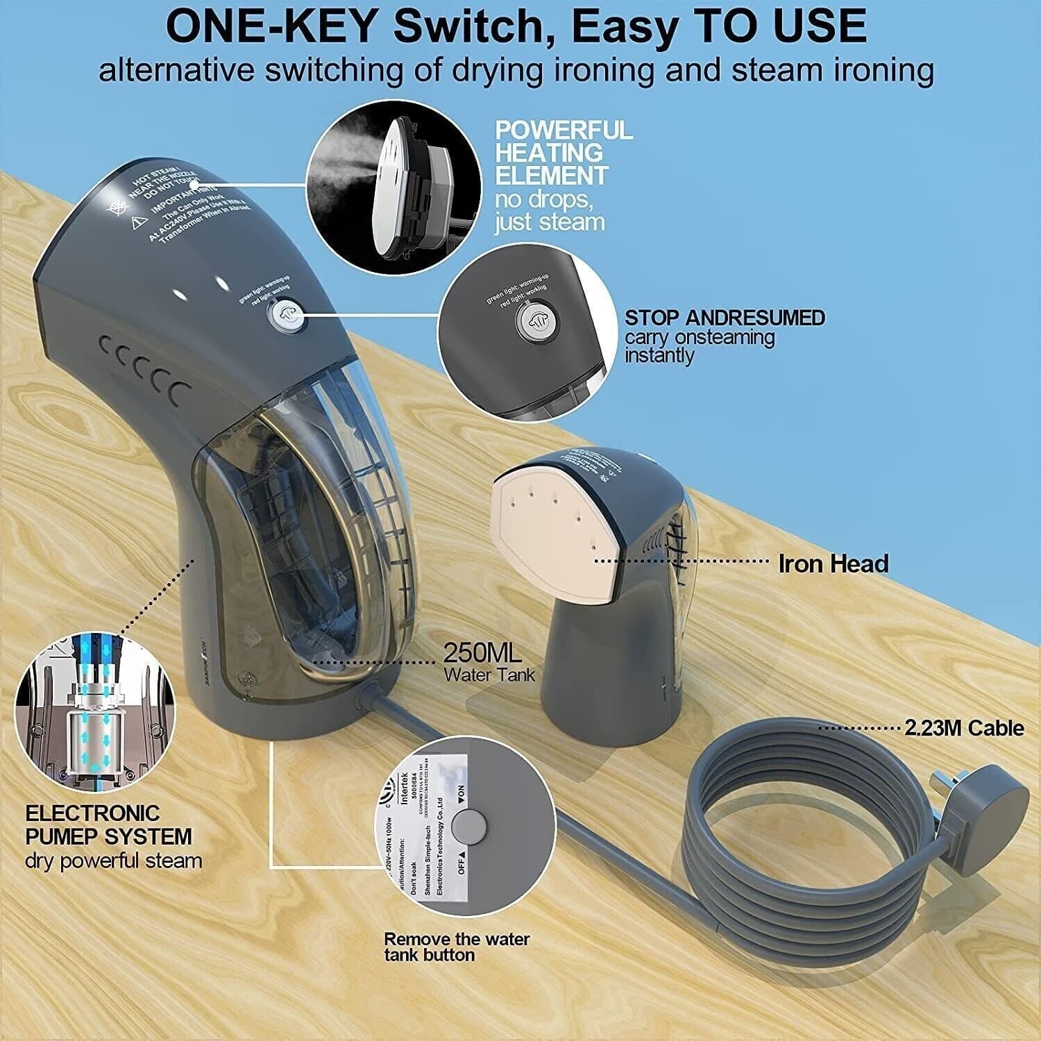 Ferro da Stiro Verticale con stiratura a Secco Vapore rapido Sanpintech - 2