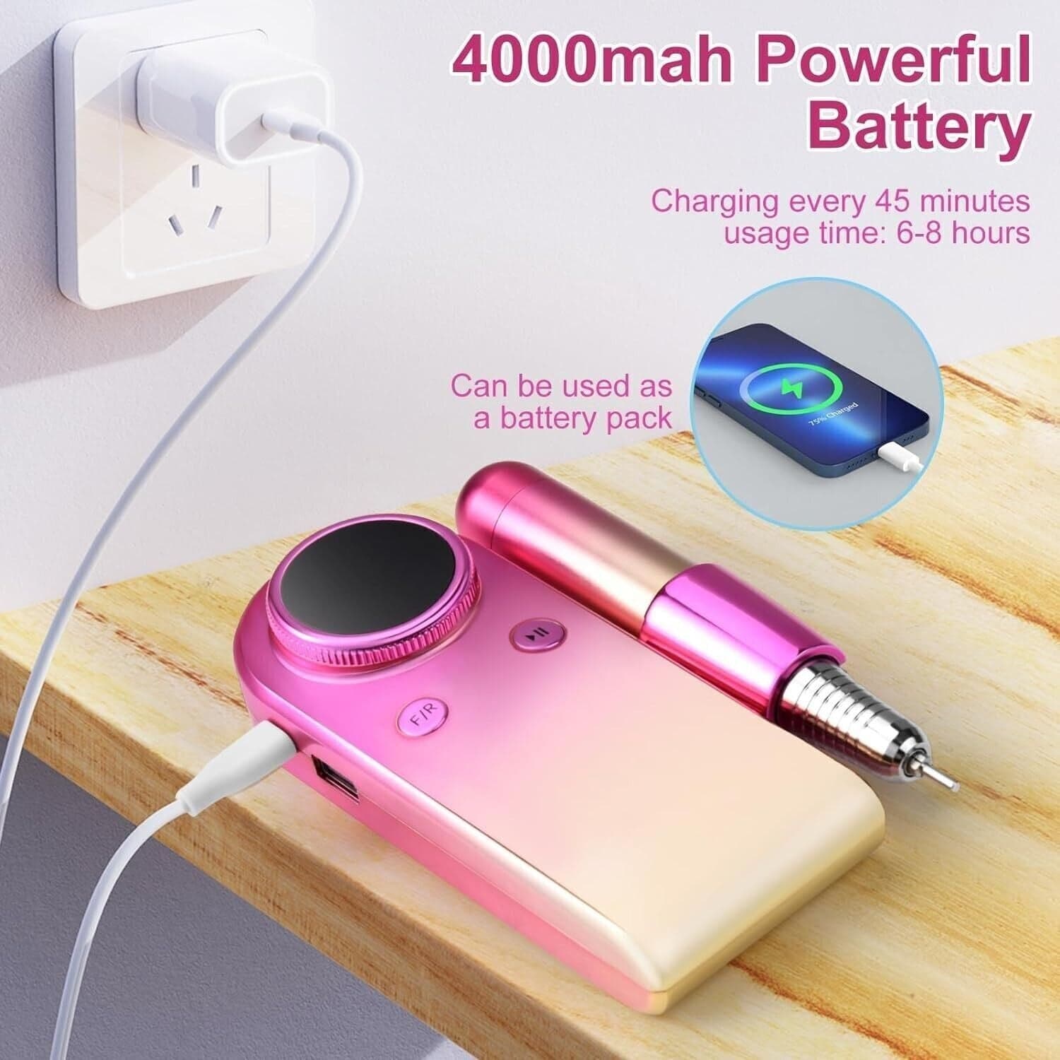 Trapano per Unghie Elettrico, Set di Lime per Unghie Professionale 12 in 1 - 5