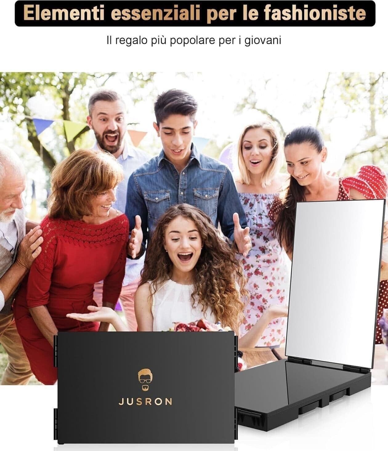 JUSRON Specchio Trucco a 3 Vie, Portatile Specchio a 360 Gradi Capelli, Specchio - 3