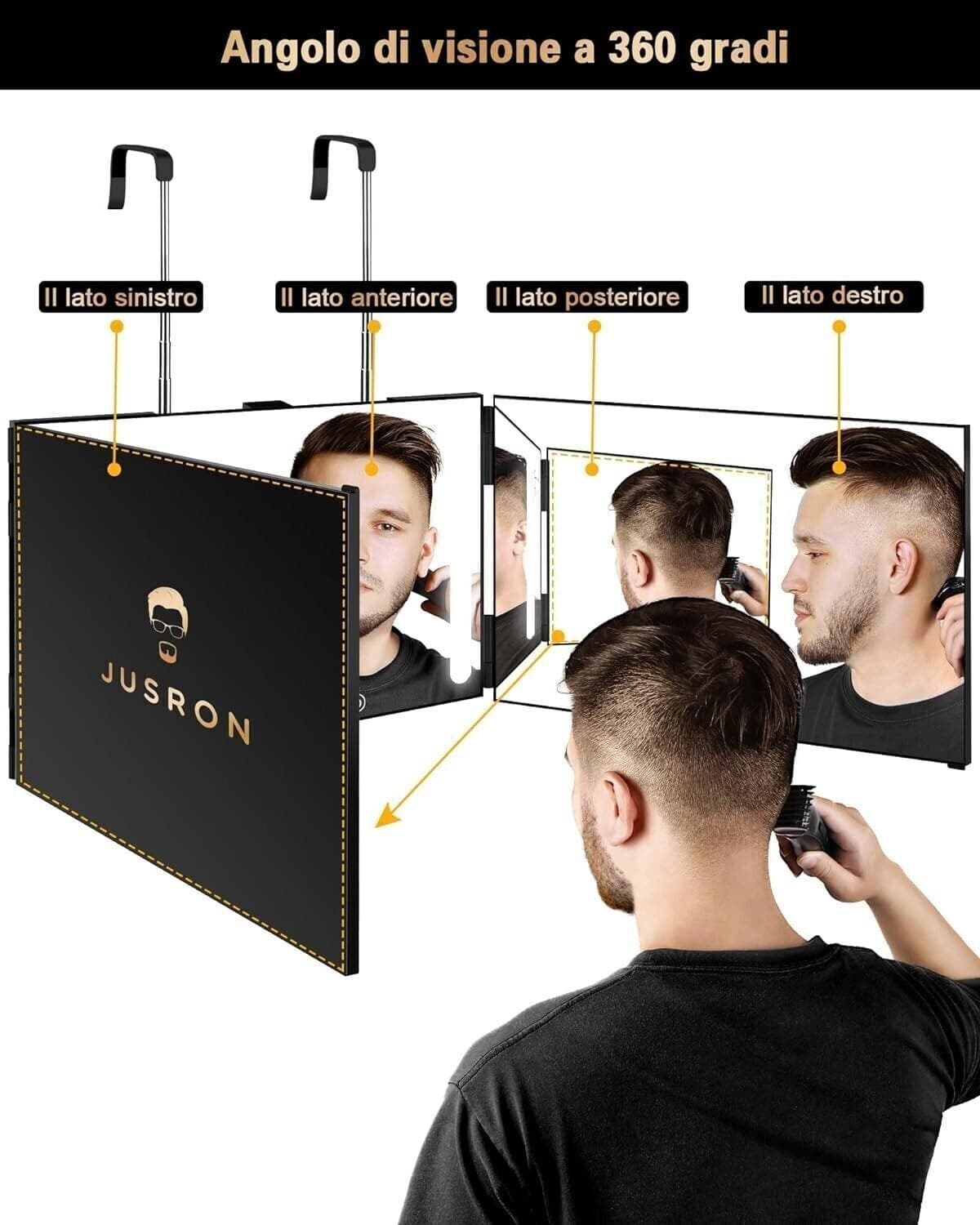 JUSRON Specchio Trucco a 3 Vie, Portatile Specchio a 360 Gradi Capelli, Specchio - 5