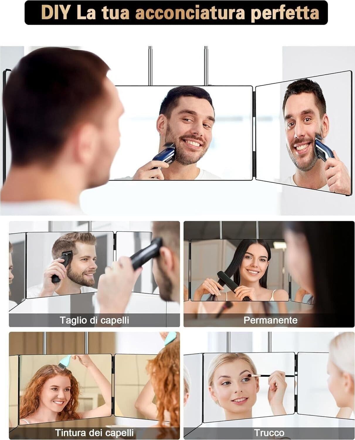 JUSRON Specchio Trucco a 3 Vie, Portatile Specchio a 360 Gradi Capelli, Specchio - 6