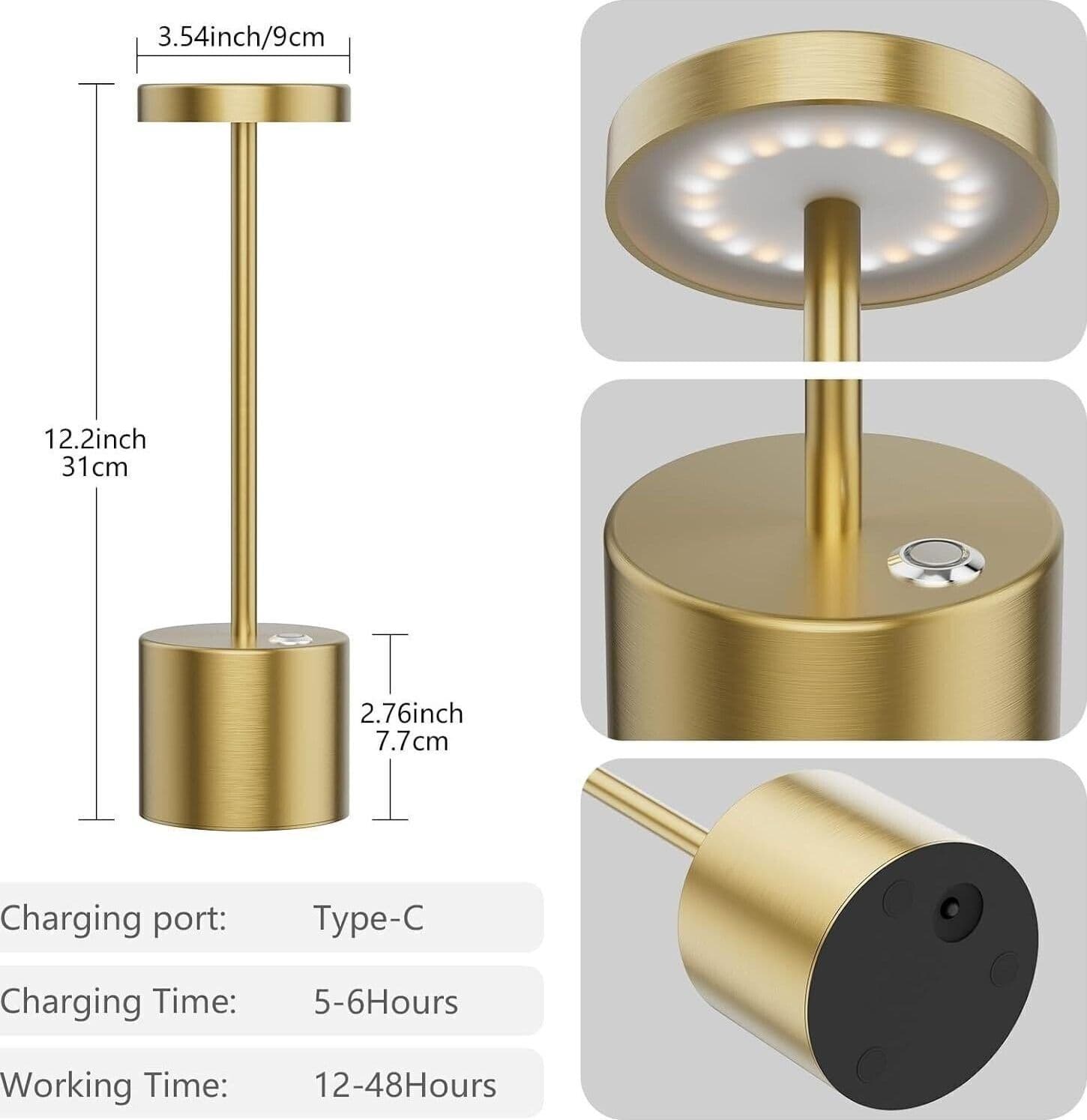 Lampada da tavolo LED senza fili Coinmit dorata, confezione da 2 lampade - 6