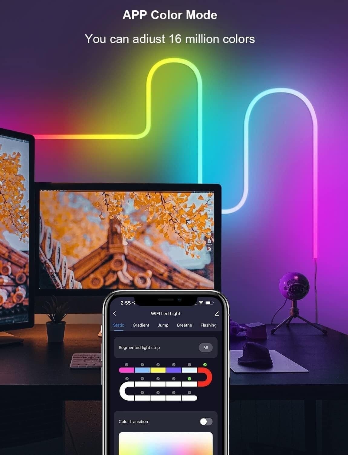LPDISPLAY RGBIC Neon Strisica LED 3m Sincronizzazione di musica, Striscia Lumino - 7
