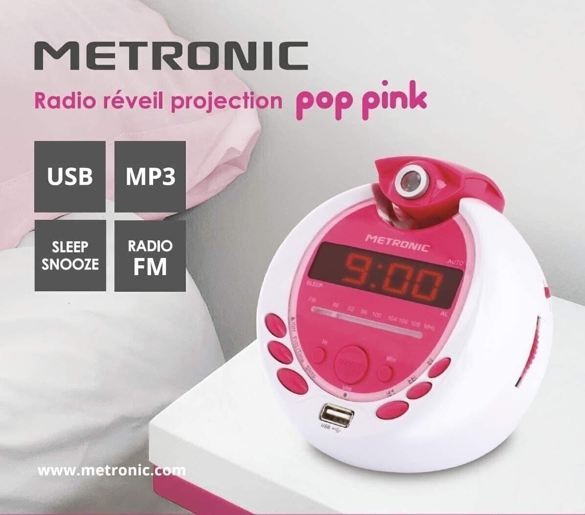 Metronic MP3 USB proiezione radiosveglia per bambini - bianco e rosa - 2