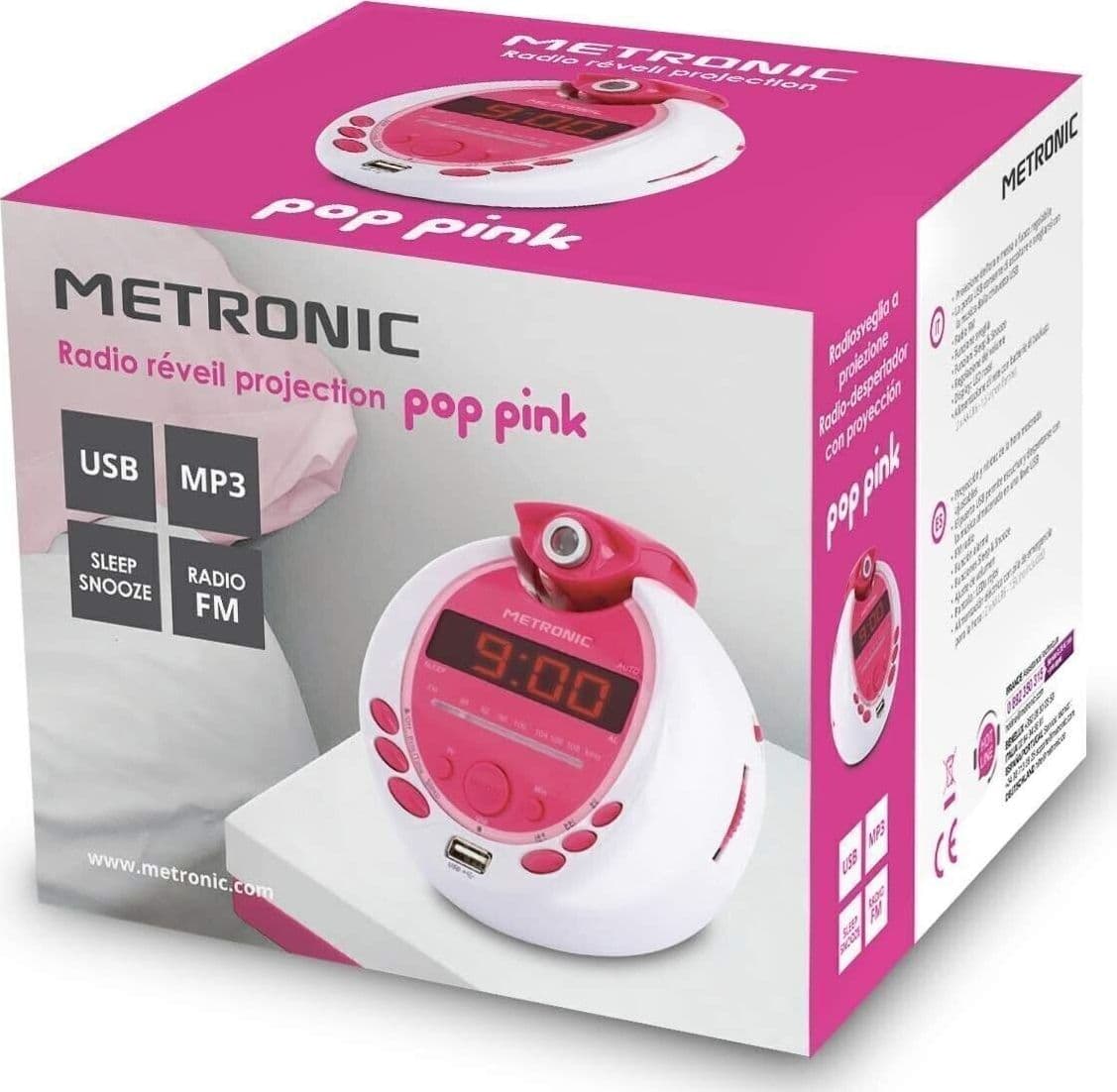 Metronic MP3 USB proiezione radiosveglia per bambini - bianco e rosa - 7