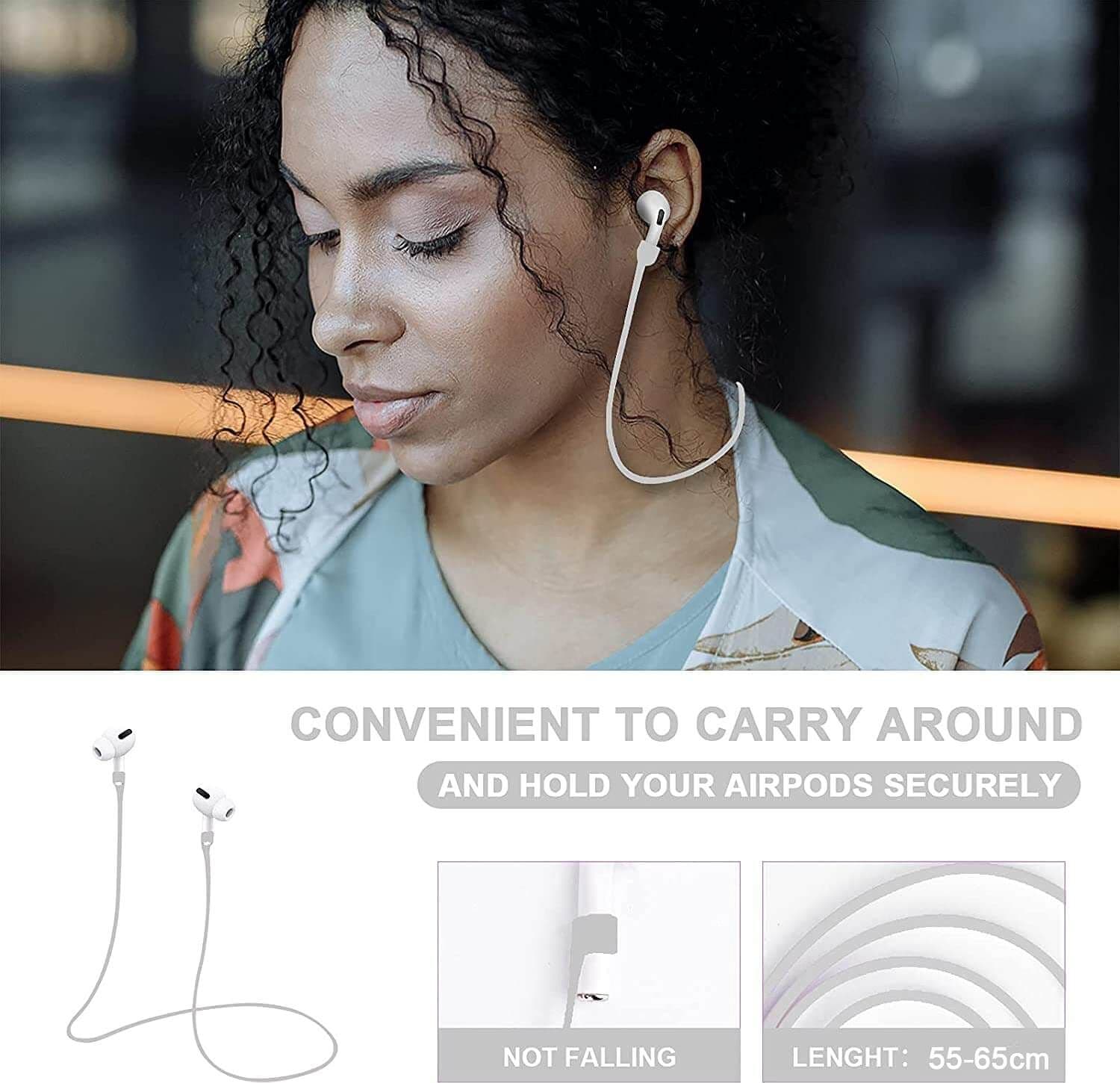 Custodia Protettiva in Silicone per Airpods Pro Grigia con Pompon e Laccio Cuffie - 2