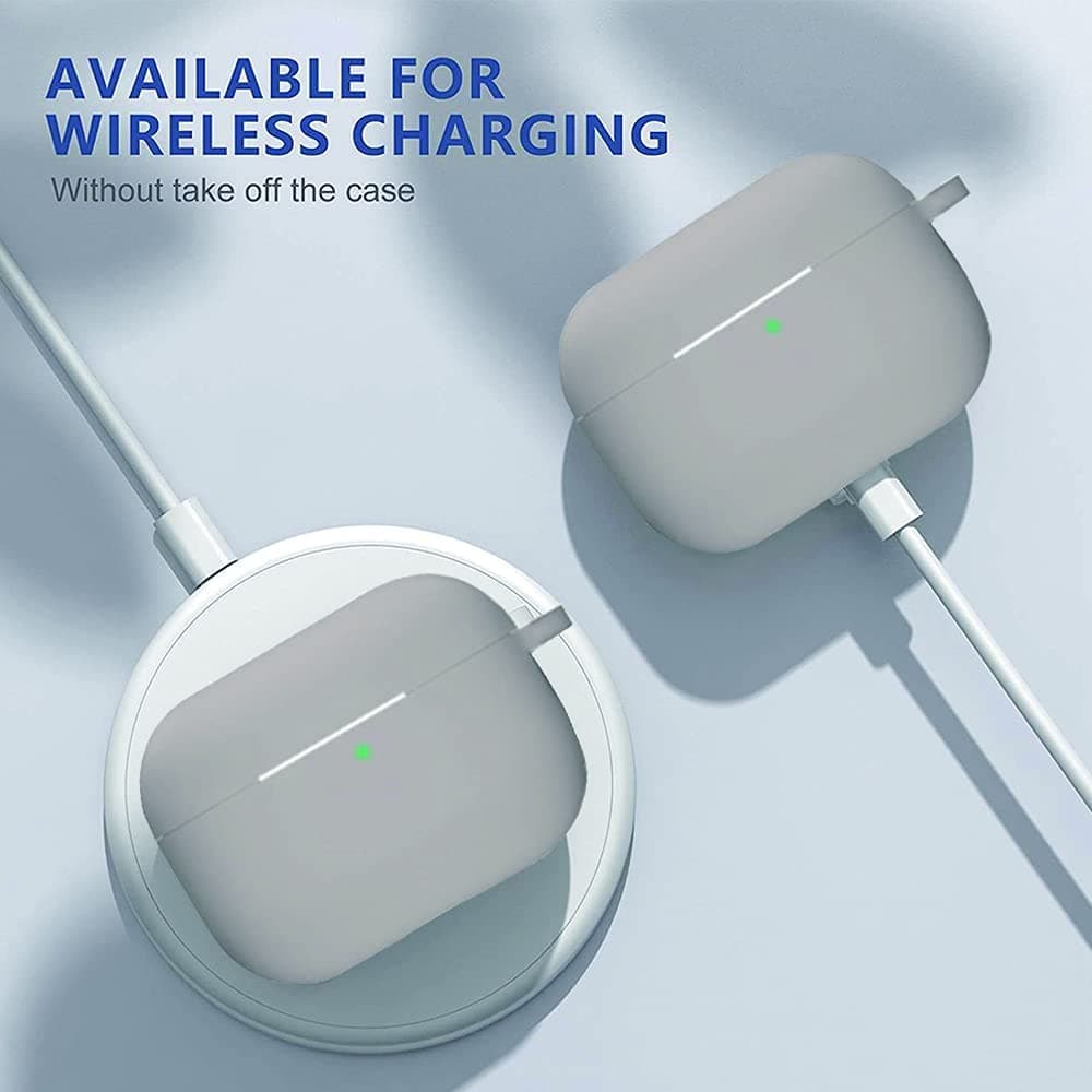 Custodia Protettiva in Silicone per Airpods Pro Grigia con Pompon e Laccio Cuffie - 4