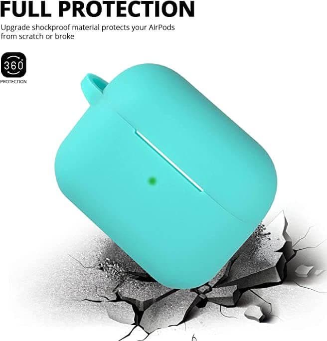 Custodia Protettiva in Silicone per Airpods Pro Verde Acqua con Pompon e Laccio Cuffie - 2