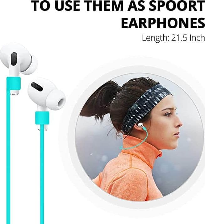 Custodia Protettiva in Silicone per Airpods Pro Verde Acqua con Pompon e Laccio Cuffie - 5