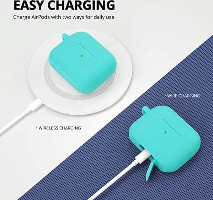 Custodia Protettiva in Silicone per Airpods Pro Verde Acqua con Pompon e Laccio Cuffie - 6
