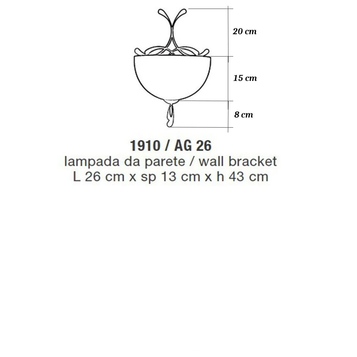 Applique classico LAM 1910 AG 26 E27 LED metallo vetro lampada parete - 3