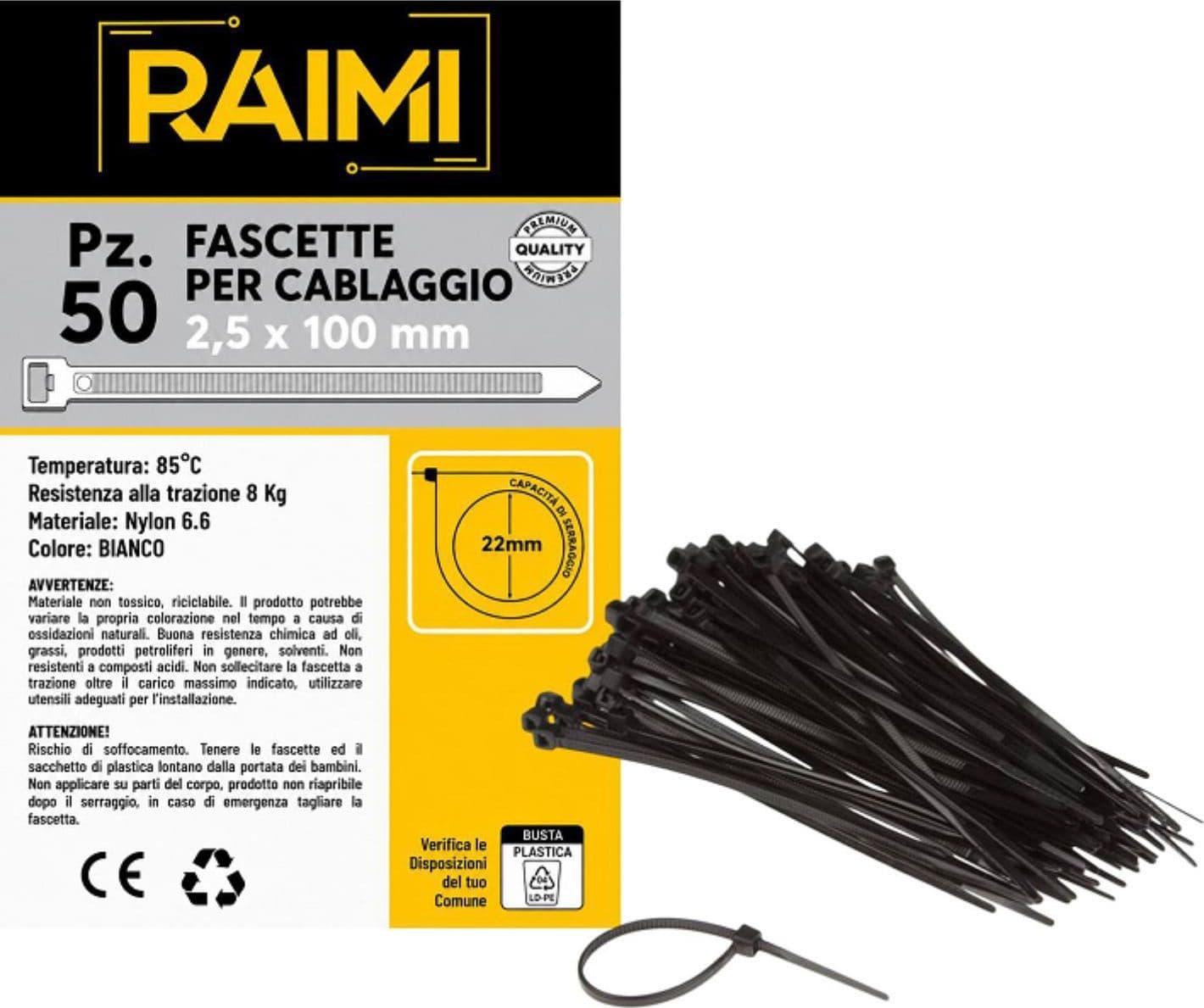 EcoPrice Fascette Cablaggio 2.5x100mm 50pz Nero RM-FC2510N