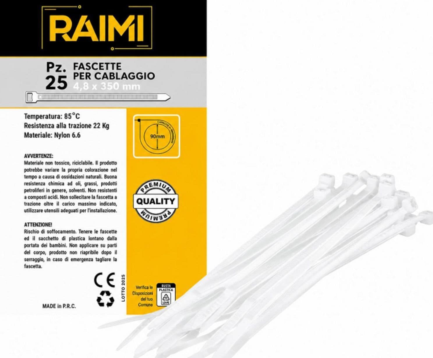 EcoPrice Fascette Cablaggio 4.8x350mm 25pz Bianco RM-FC4835B - 1