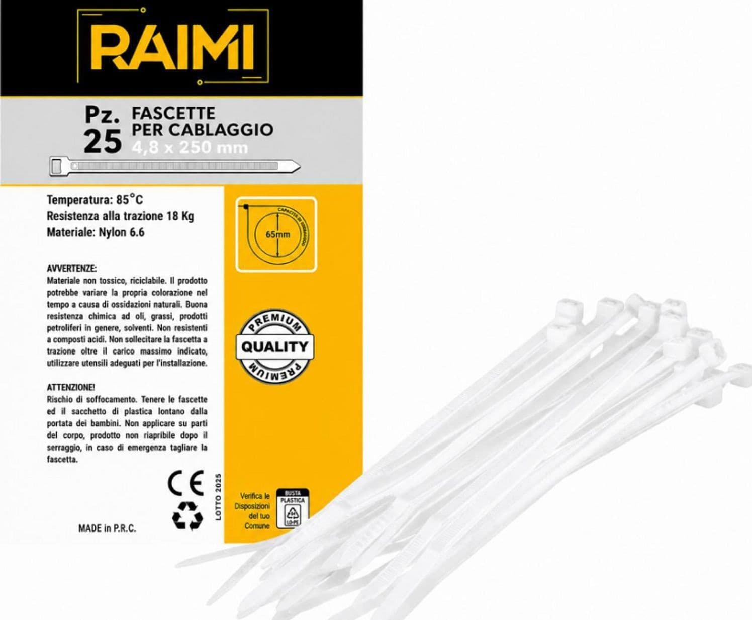 EcoPrice Fascette Cablaggio 4.8x250mm 25pz Bianco RM-FC4825B