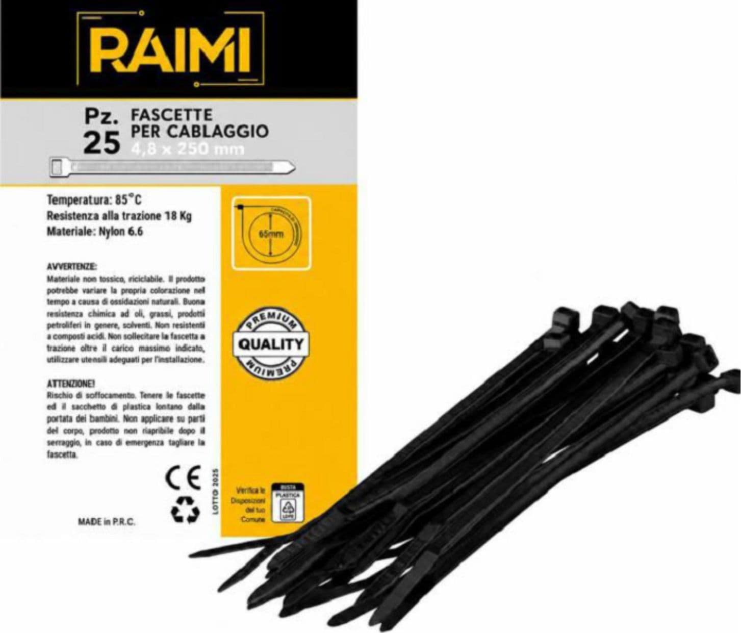 EcoPrice Fascette Cablaggio 4.8x250mm 25pz Nero RM-FC4825N