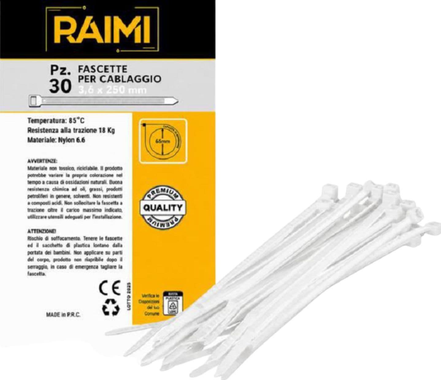 EcoPrice Fascette Cablaggio 3.6x250mm 30pz Bianco RM-FC3625B - 1