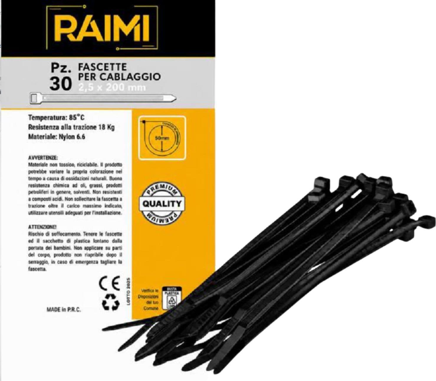 EcoPrice Fascette Cablaggio 2.5x200mm 30pz Nero RM-FC2520N - 1