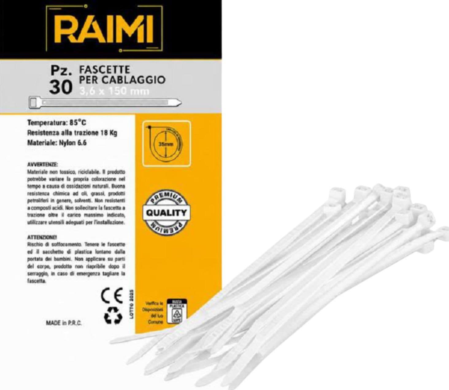 EcoPrice Fascette Cablaggio 3.6x150mm 30pz Bianco RM-FC3615B - 1