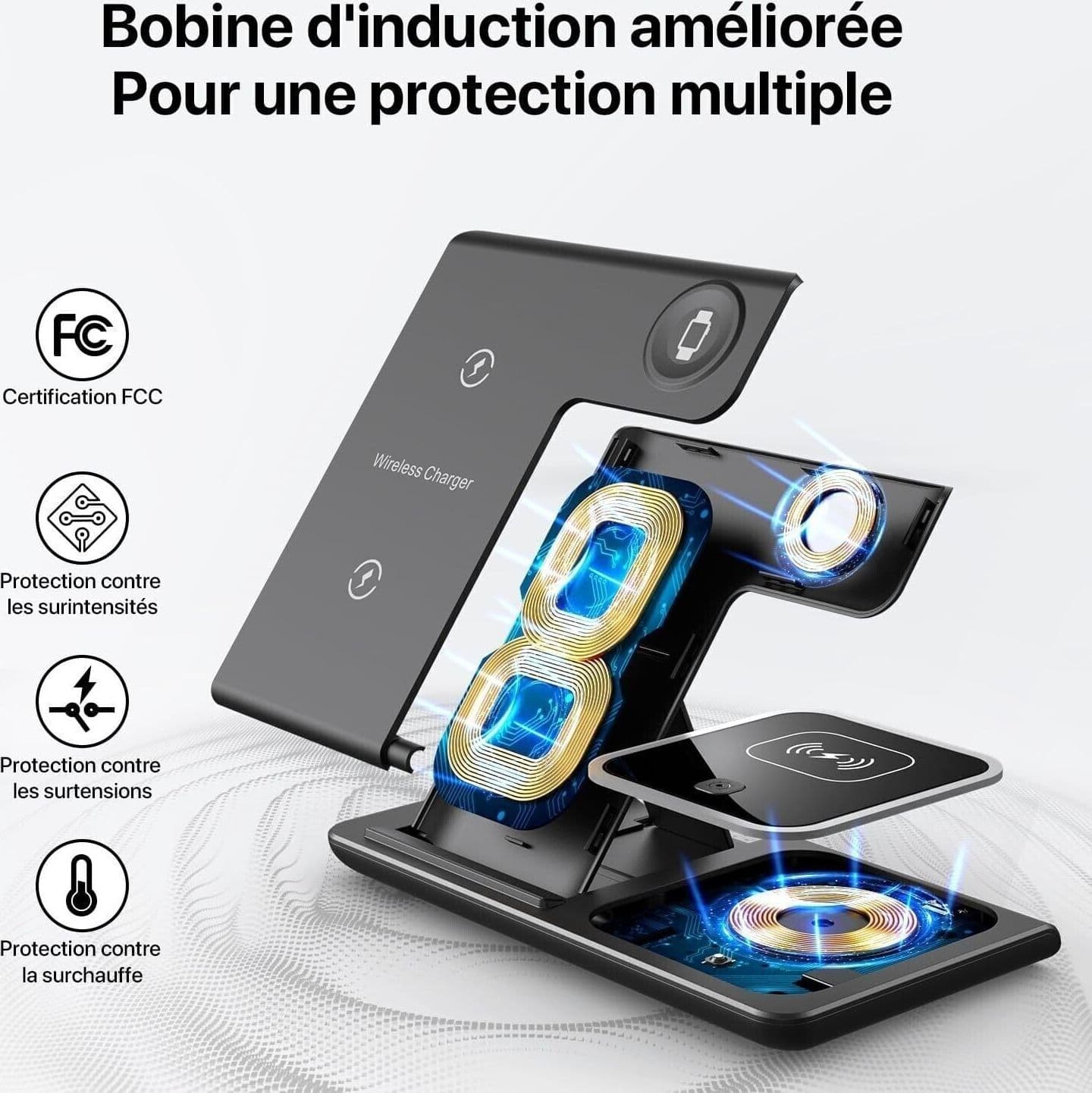 Caricabatterie wireless, stazione di ricarica wireless 3 in 1, magnetico veloce - 4
