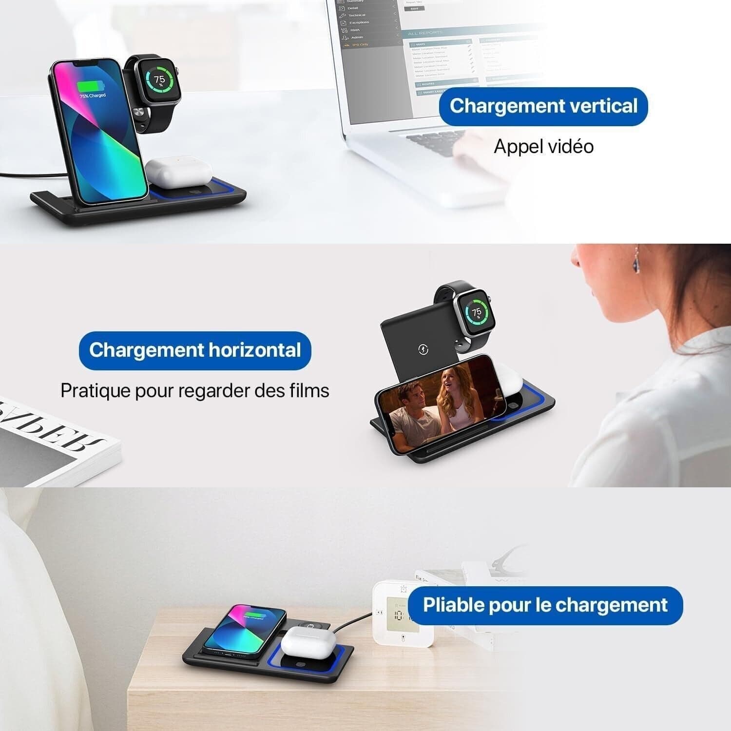 Caricabatterie wireless, stazione di ricarica wireless 3 in 1, magnetico veloce - 6